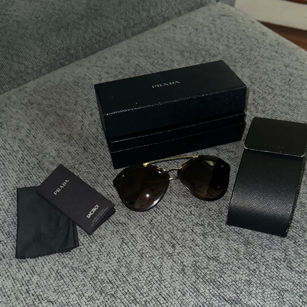 Prada Brown & Gold Aviator Sunglasses with Case